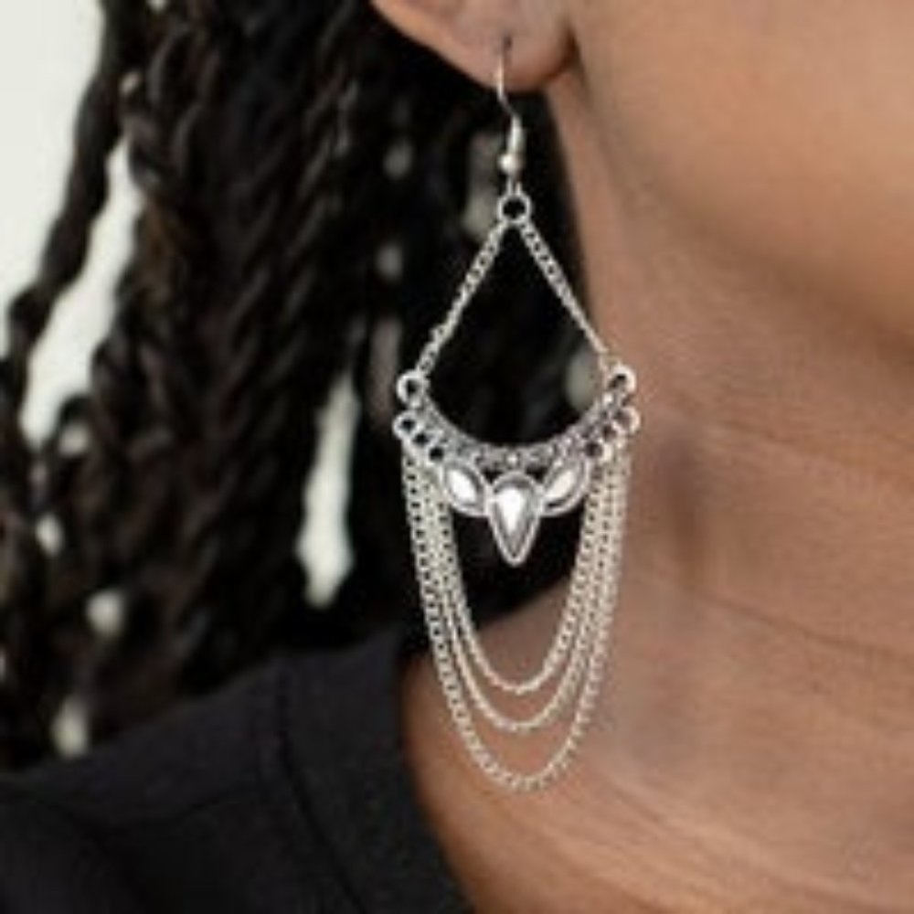 Burst Into Tiers Silver Drop Earrings